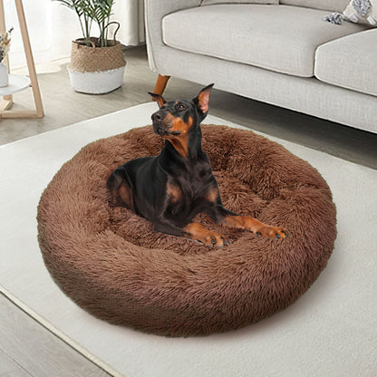 Pet Dog Bed Bedding Warm Plush Round Soft Dog Nest Light Coffee XL 100cm