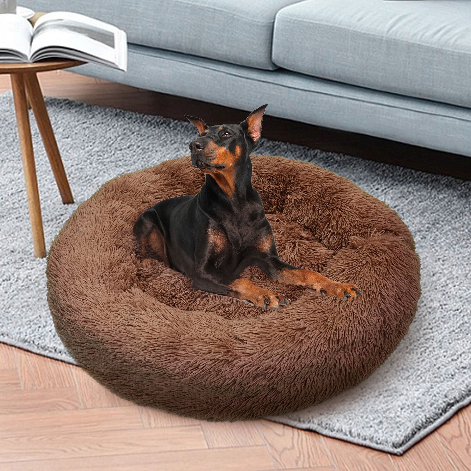 Pet Dog Bed Bedding Warm Plush Round Soft Dog Nest Light Coffee XL 100cm