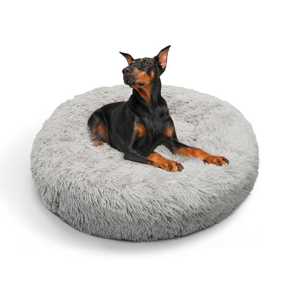 Pet Dog Bed Bedding Warm Plush Round Comfortable Dog Nest Light Grey M 70cm