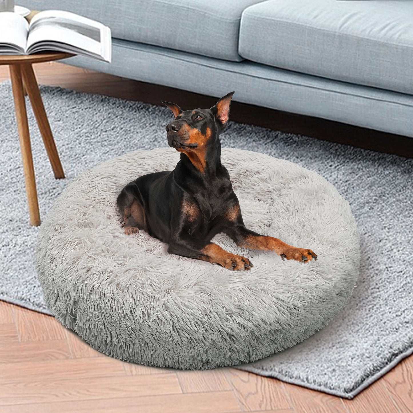 Pet Dog Bed Bedding Warm Plush Round Comfortable Dog Nest Light Grey M 70cm