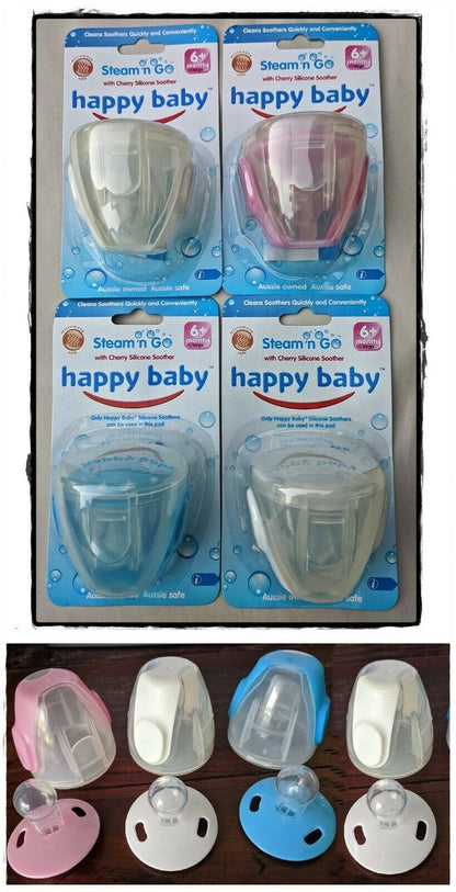 4 Pack - Happy Baby Steam n Go Cherry Silicone Soother