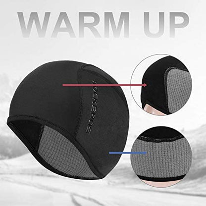 Helmet Fleece Inner Liner Cycling Skull Cap Winter Thermal MTB Mountain Cycling Cap for Men Women Headwear for Running Skiing & Winter Sports BLACK Rockbros