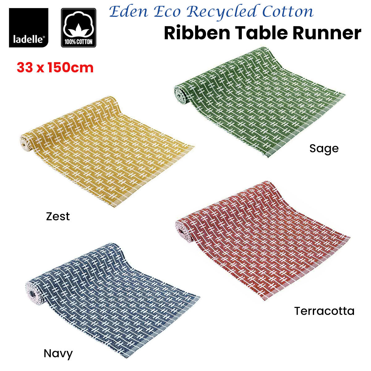 Ladelle Eden Ribbed Eco Recycled Cotton Table Runner 33 x 150 cm Terracotta